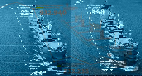 Fragtskib, der illustrerer reduktion af energiforbrug med Optisave-teknologi.
