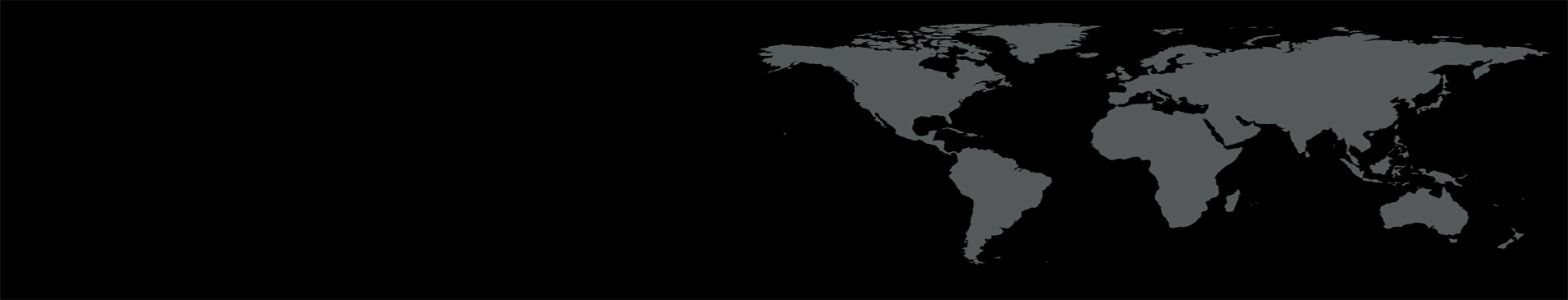 Silhuet af verdenskort på sort baggrund, der fremhæver kontinenter i grå.