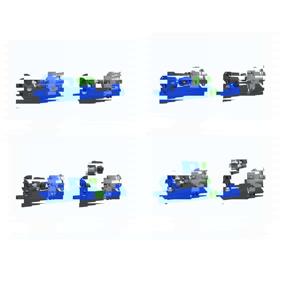 Fire illustrationer af DESMI ROTAN® ED indvendige tandhjulspumper til væskehåndtering.