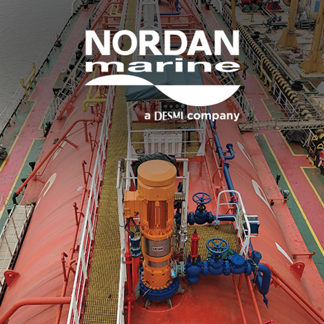 Nordan Marine skibsdæk med DESMI væskehåndteringsudstyr, der fremhæver marineteknologi.