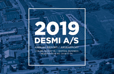 DESMI A/S 2019 årsrapport forside med luftfoto af industriområde.