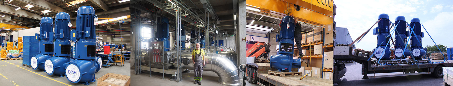 DESMI vertikale pumper i lager- og industrimiljøer til væskehåndteringsapplikationer.