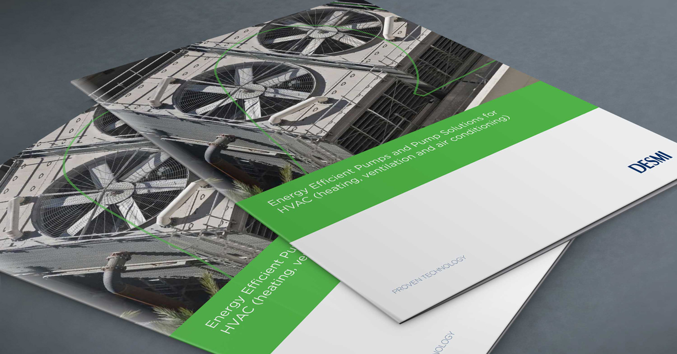 DESMI brochure om energieffektive pumper til HVAC-løsninger, med fokus på køleenheder.