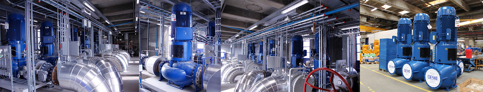 Industriel facilitet med DESMI-pumper til væskehåndtering og store metalrør.