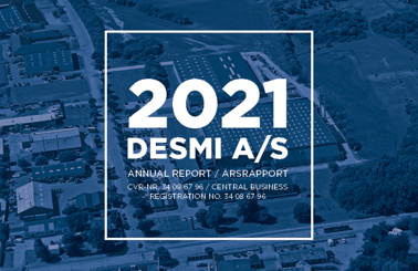 DESMI A/S 2021 årsrapport forside med luftfoto i baggrunden.