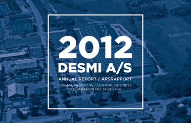 Forside af 2012 DESMI A/S årsrapport med luftfoto af faciliteterne.