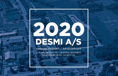 Forsiden af 2020 DESMI A/S årsrapport med et luftfoto af faciliteterne.